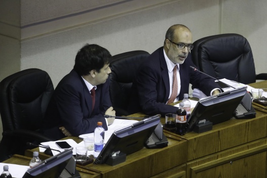 Ministro Valdés y subsecretario Micco abordan proyecto de simplificación tributaria en la Sala del Senado.