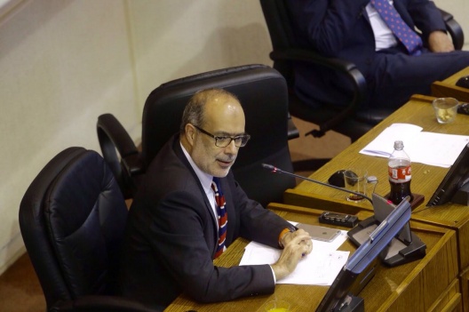 Ministro de Hacienda, Rodrigo Valdés, aborda el proyecto de productividad en la Sala del Senado.