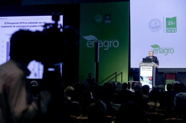 El Ministro de Hacienda, Felipe Larraín, durante su exposición hoy en Enagro 2018.