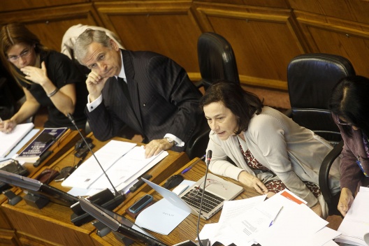 El ministro de Hacienda, Felipe Larraín, junto a la Directora de Presupuestos, Rosanna Costa, durante la discusión del Presupuesto en el Congreso Nacional.