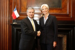 Ministro de Hacienda, Felipe Larraín, y la directora del FMI, Christine Lagarde